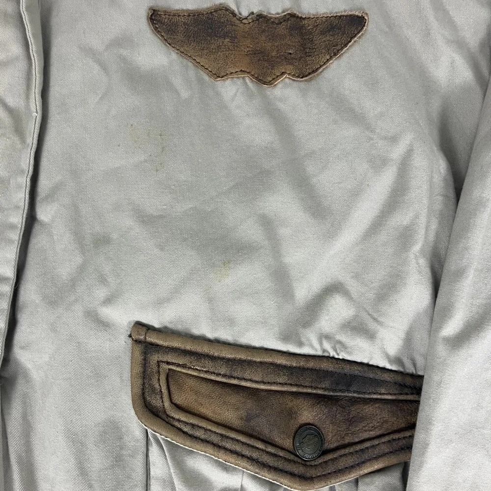 Vintage Harley-Davidson Jacket Mens 2XL Beige Canvas Leather Bomber Motorcycle